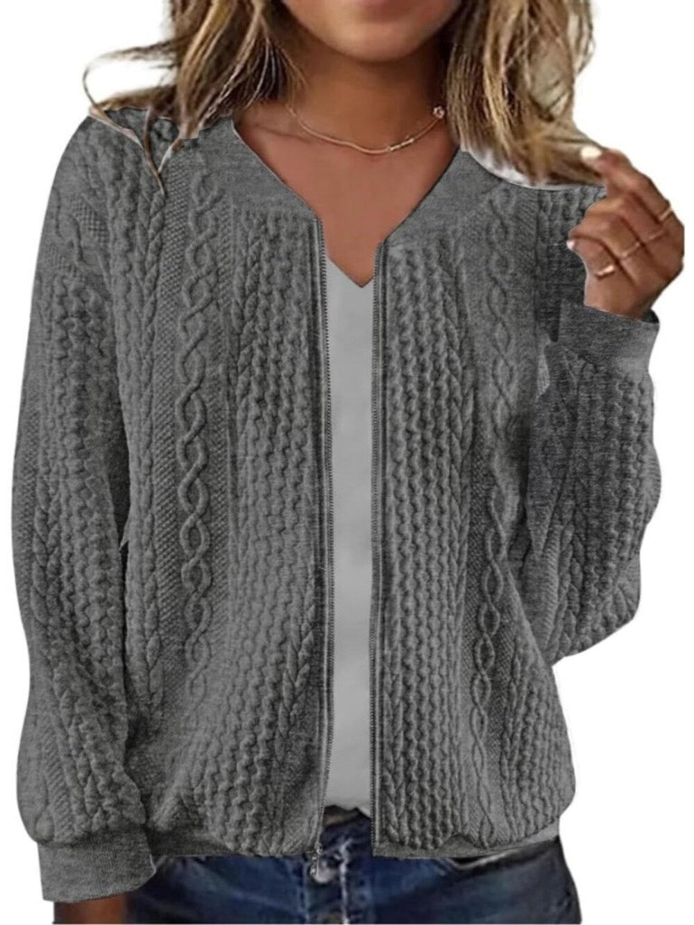 〽️Women Dark Grey Zip Up Sweatshirt Stand Collar Casual Pocket Fall Fashion Coat
